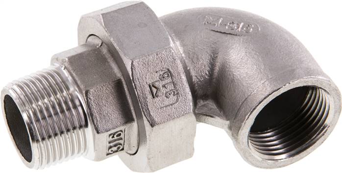 Winkel-Verschraubung flach dichtend Rp/R 3/4"(IG/AG), Edelstahl