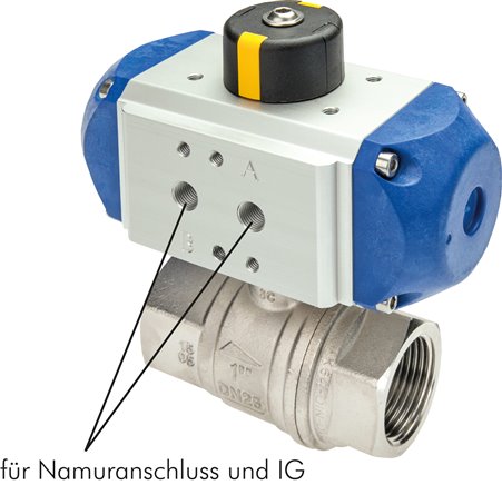 Pneumat. Messing-Kugelhahn, G 2-1/2", Feder-schließend, FKM-Dichtung