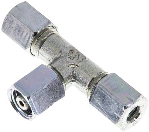 Einstellb. T-Schneidringverschraubung 6 L (M12x1,5), Stahl verzinkt, mit Dichtkegel und O-Ring