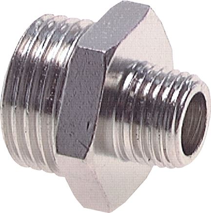 Doppelnippel G 3/8"-G 1/4", Messing vernickelt