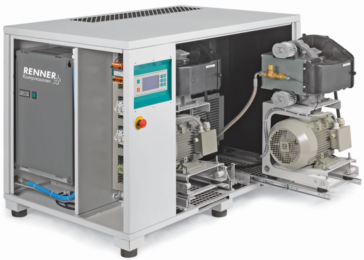 RENNER-Scrollkompressor SuperSilent SLKM-S 16,5 10 bar als Mehrfachanlage mit Kältetrockner-Ölfrei