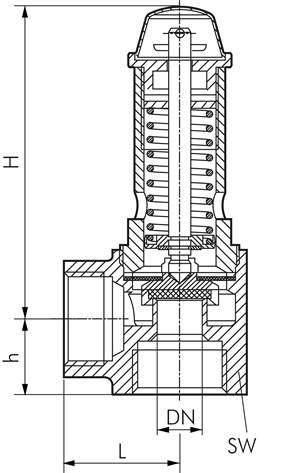 TÜV-Ecksicherheitsventil G 3/4" (IG), 1,5 bar Typ SVGI 34 13-1,5
