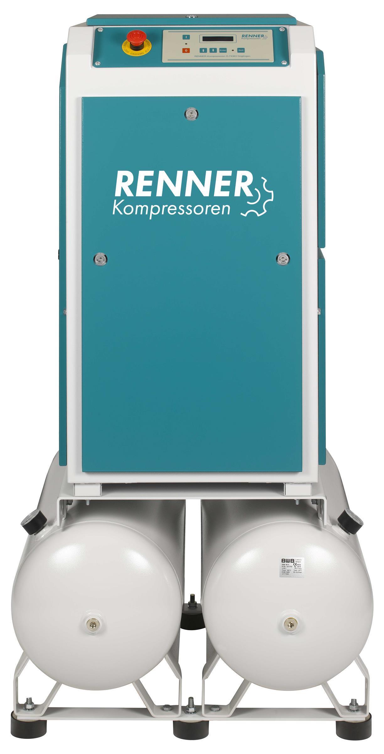 RENNER-Kompressor RSDKF-PRO 7,5 2x90L Behälter inkl. Kältetrockner - frequenzgeregelte Schraube