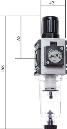 FUTURA Filterregler, G 1/4", 0,2 - 4 bar, Baureihe 0, Metallbehälter