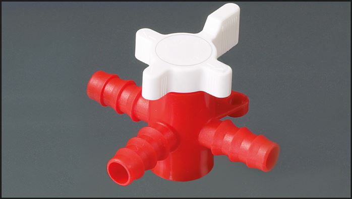 3-Wege Labor-Schlauchhahn (PE/PP), 9 (3/8") mm, T-Bohrung