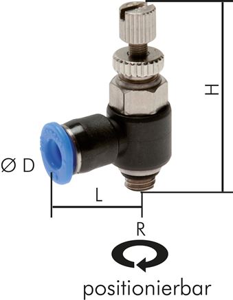 Mini-Winkel-Drosselrückschlagventile M 5-6mm, abluftregelnd (Standard)