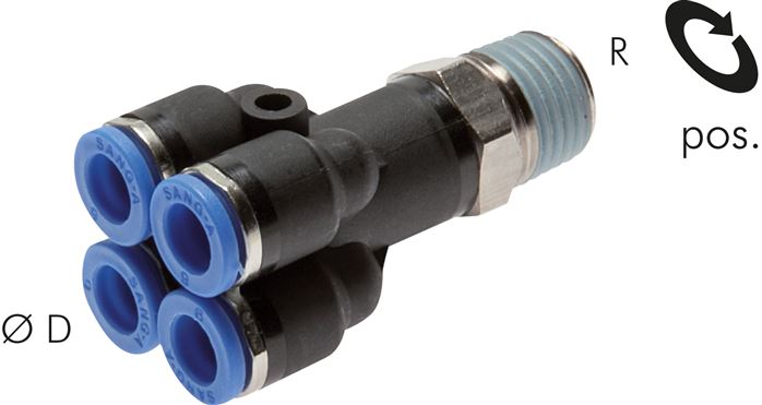 Steckanschluss-Mehrfachvert. R 1/8"-6mm, IQS-Standard