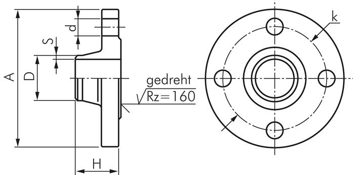 Vorschweißflansch DN40-PN40 (DIN/EN), DIN 2635 & EN 1092-1 (Typ 11), 48,3mm, Stahl