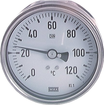 Bimetallthermometer, waagerecht D63/0 bis +250°C/63mm, Edelstahl für aggressive Medien