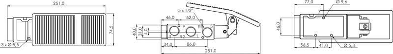 5/3-Wege (Mittelstellung entlüftet)-Fußventil, G 1/2", Raste