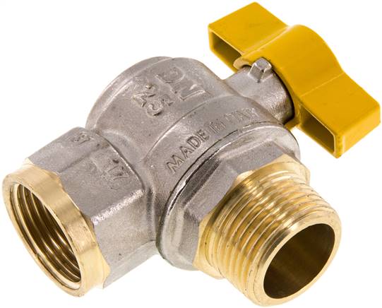 Messing-Winkelkugelhahn, DVGW, R 1" / Rp 1", -0,9 bis 40bar