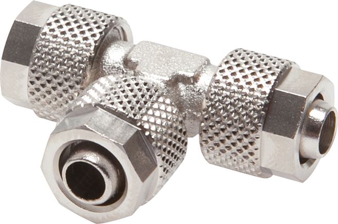 T-Verschraubung 10x8 / 10x8mm, Messing vernickelt