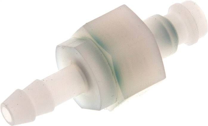Kupplungsstecker (NW5) 6 (1/4")mm Schlauch, PVDF, beidseitig absperrend