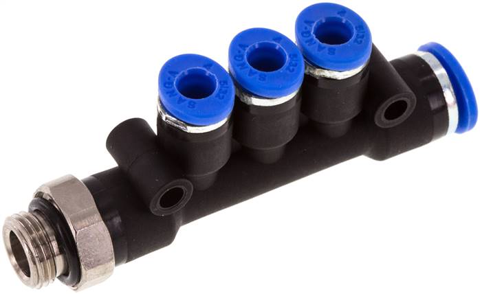 Steckanschluss-Mehrfachvert. G 1/8"-6mm-4mm, IQS-Standard 3 Abgänge