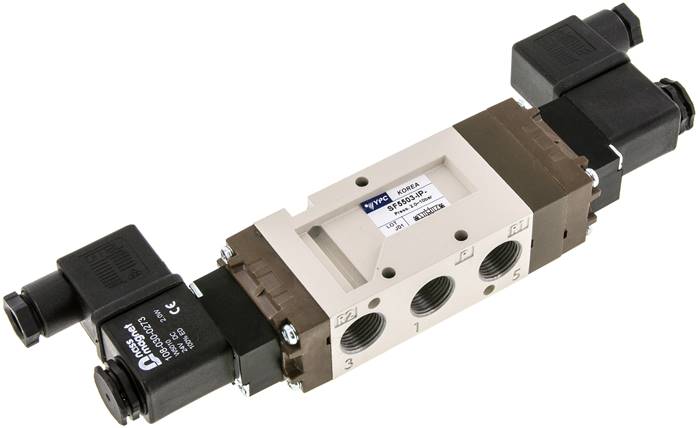 5/3-Wege Magnetventil, G 3/8", Mittelstellung belüftet, 12 V=