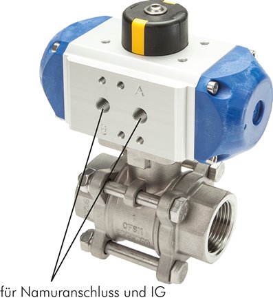 Pneumat. Edelstahl-Kugelhahn, 76,1mm, Feder-öffnend