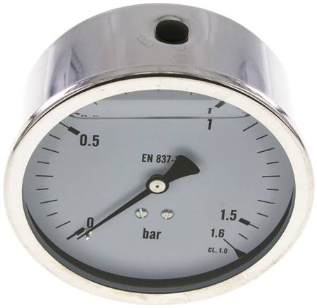 Glycerin-Manometer waagerecht (CrNi/Ms),100mm, 0 - 1,6bar -Eco-Line