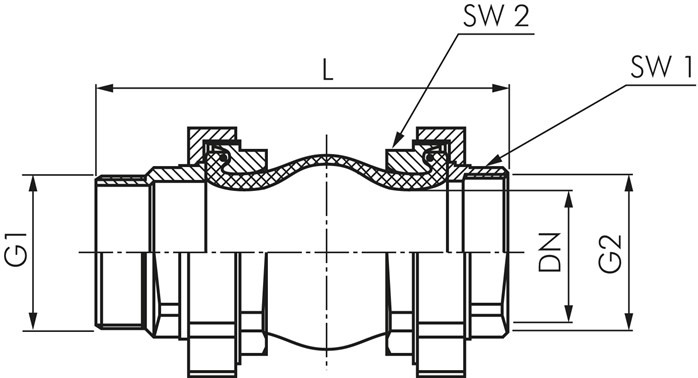 Kompensator, DN40, R 1-1/2" (AG)-G 1-1/2" (IG), NBR