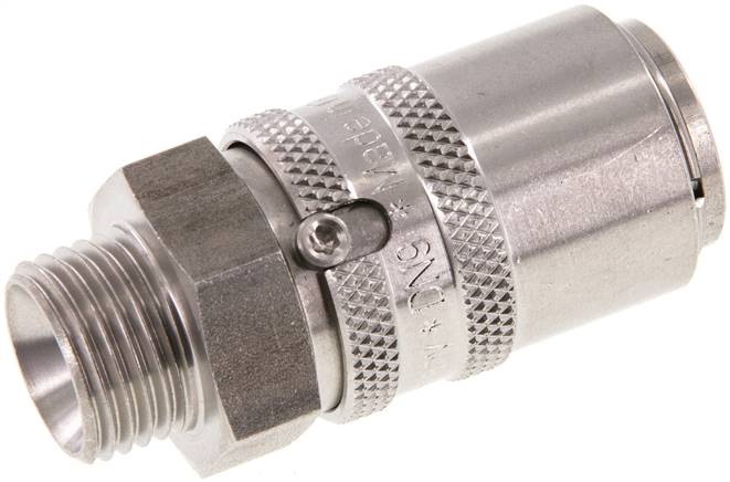 Temperier-Schnellkupplung 13mm Zapfen,M 16x1,5(AG), Edelstahl, für Stecker beidseitig absperrend