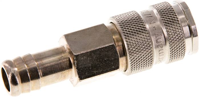 Schnellkupplung (NW7,2) 13 (1/2")mm Schlauch, Stahl gehärtet, vernickelt / Messing