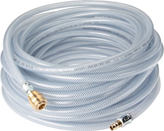 PVC-Gewebeschlauch 9 (3/8")x15mm, 25mtr. mit Kupplung & Stecker, NW 7,2