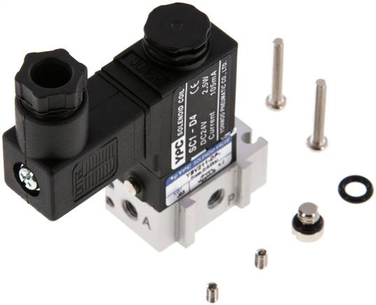 3/2-Wege Magnetventil, M 5, Federrückstellung (NC), 115 V AC, Pilot: Polyamid