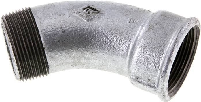 45°-Bogen Rp 1-1/2"(IG)-R 1-1/2"(AG), Temperguss verzinkt