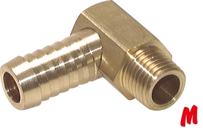 Winkel-Gewindetülle M 10x1 (konisch)-9 (3/8")mm, Messing