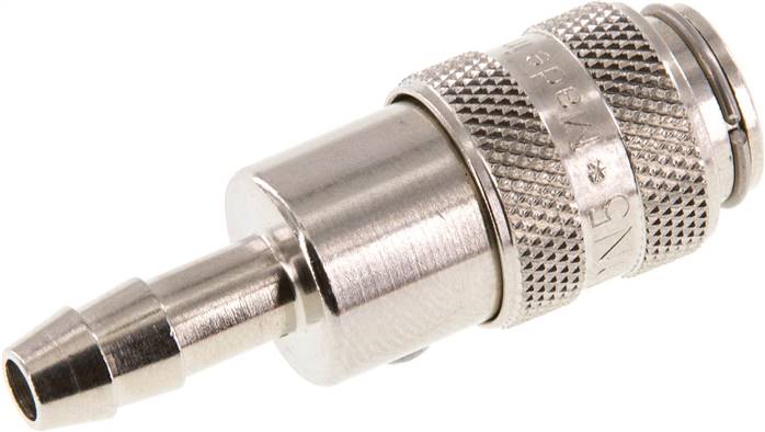 Schnellkupplung (NW5) 6 (1/4")mm Schlauch, Messing vernickelt, für Stecker beidseitig absperrend