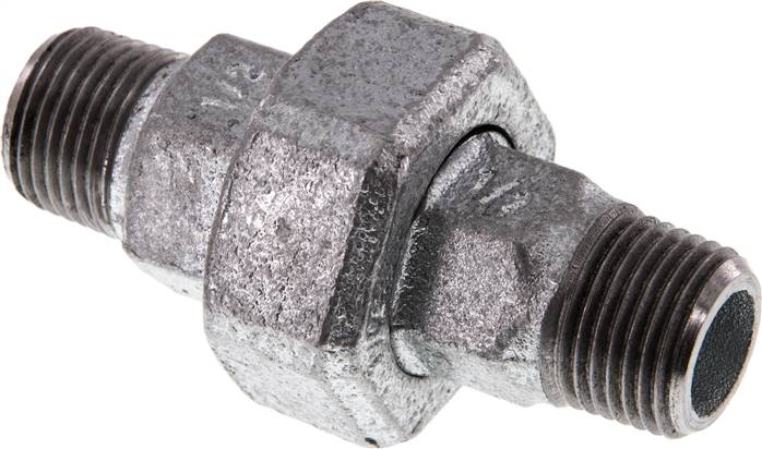 Doppelnippel trennbar R 1/2" flach dichtend,Temperguss verzinkt