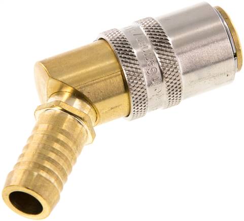Temperier-Schnellkupplung (Winkel 45°) 13mm Zapfen, 13 (1/2")mm Schlauch, ohne Ventil mit Entriegelungssicherung