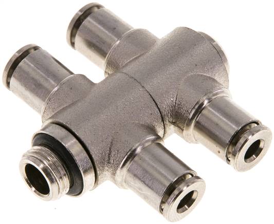 Kompakt-Steckanschluss, T-Stück, zweifach, MS vernickelt, Schlauch D 04 mm, Anschluss 1/8"