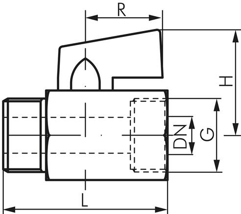 Messing-Minikugelhahn G 3/8" Innengewinde / Außengewinde, PN 15, Knebelgriff