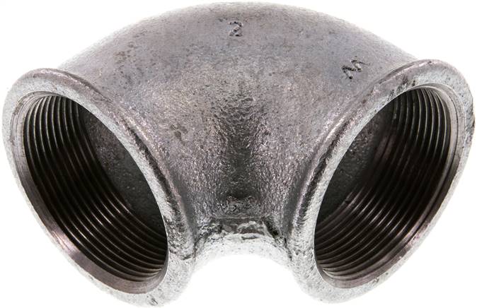 90°-Winkel Rp 2"-Rp 2", Temperguss verzinkt