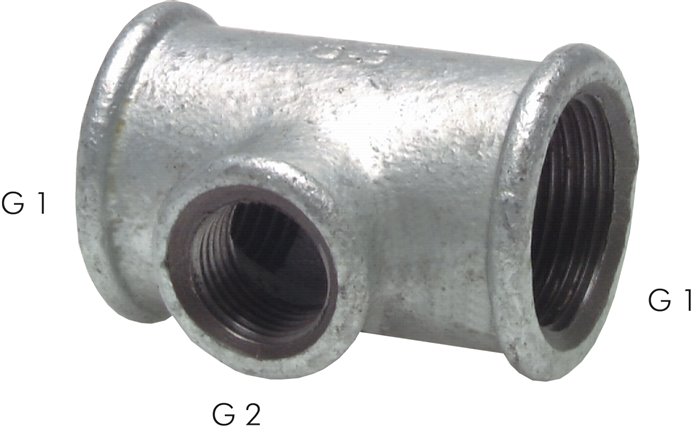 T-Stück Rp 4"-Rp 2"-Rp 4" (IG), Temperguss verzinkt