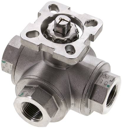 3-Wege-Kugelhahn, Direktmontageflansch G 3/8", L-Bohrung, Edelstahl 1.4408