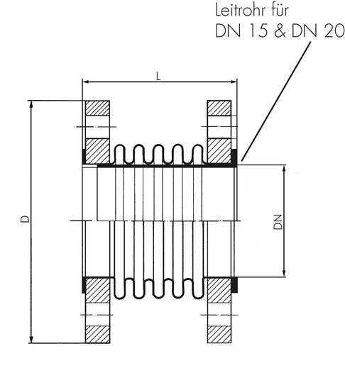 Kompensator, DN32-PN16 (EN), Edelstahl, Flansche Stahl verzinkt