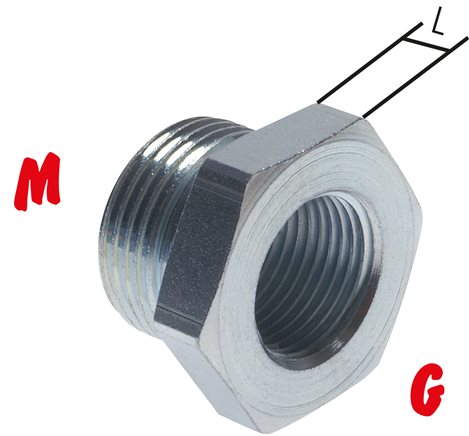 Reduziernippel M 22x1,5(AG)-G 1/2"(IG), Stahl verzink