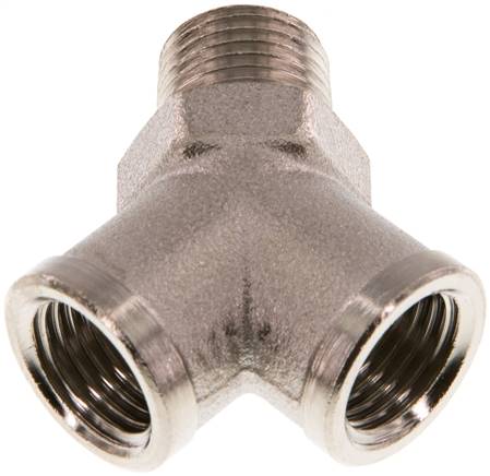 Y-Einschraubstück R 1/4" (AG)- 2 x G 1/4" (IG), Messing vernickelt
