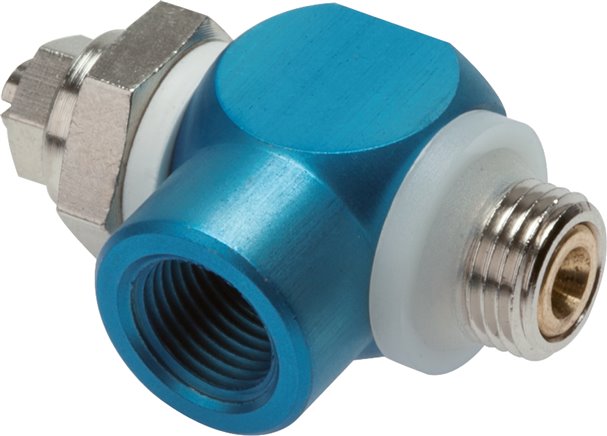 Drosselrückschlagventil G 1/8", zuluftregelnd (A), Aluminium, Schlitzschraube und Kontermutter