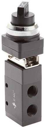 3/2-Wege (NC/NO) Drehschalter-Ventil, schwarz, G 1/4"