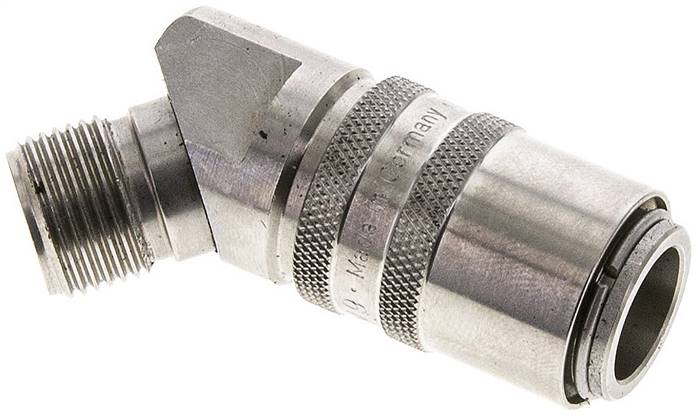 45°-Temperier-Schnellkupplung 13mm Zapfen,G 3/8"(AG), Edelstahl 1.4305, 	ohne Ventil