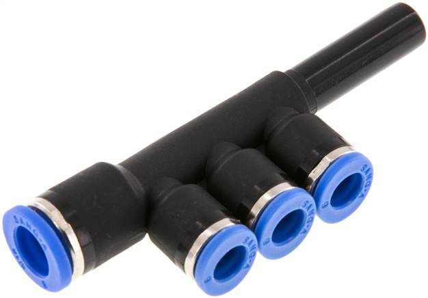 Steckanschluss-Mehrfachvert. 8mm-6mm, IQS-Standard, Steckanschluss 3 Abgänge