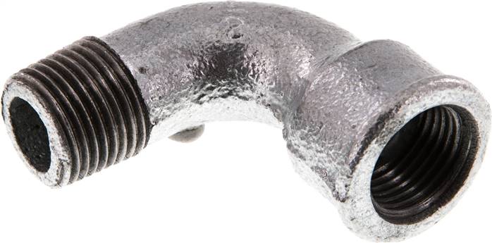 90°-Bogen Rp 1/2"(IG)-R 1/2"(AG), Temperguss verzinkt, kurz Typ 1a