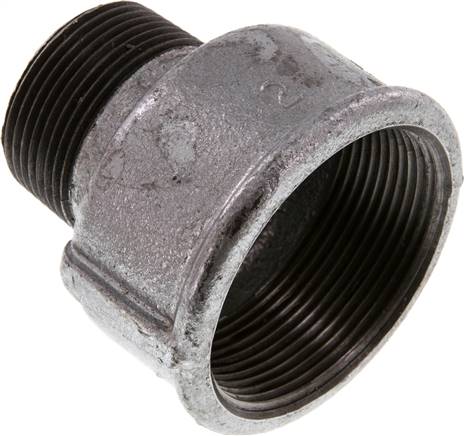 Reduziernippel R 1-1/4"(AG)-Rp 2"(IG), Temperguss verzinkt