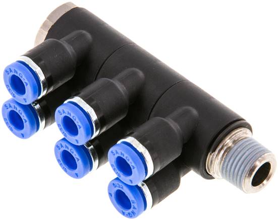 Steck-Mehrfachverteiler, 6-fach R 1/8"-4mm, IQS-Standard