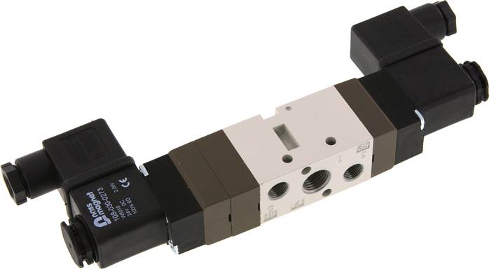 5/3-Wege Magnetventil, G 1/4" (Abluft G 1/8"), Mittelstellung belüftet, 24 V=