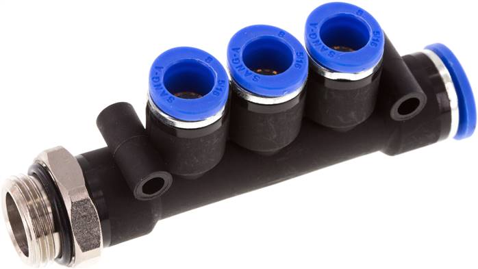 Steckanschluss-Mehrfachvert. G 3/8"-10mm-8mm, IQS-Standard 3 Abgänge