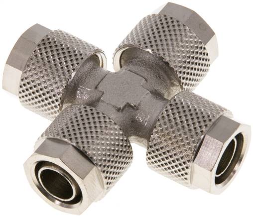 Kreuz-Verschraubung 10x8mm, Messing vernickelt