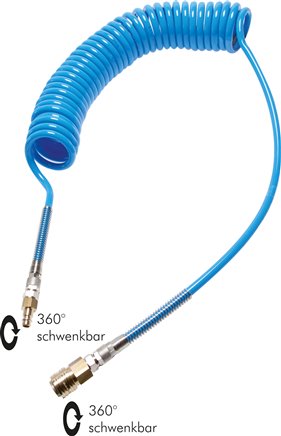 PUR-Spiralschlauch 10 x 6,5mm m. Kupplung, 3,0mtr. Arbeitslänge, NW 7,2